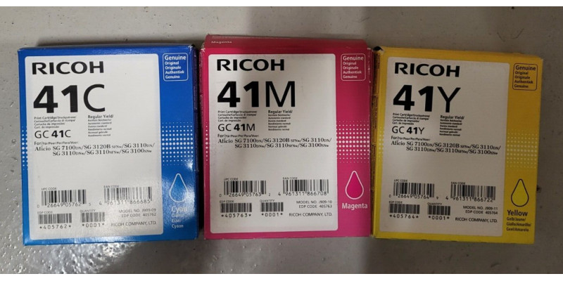 3 Druckpatronen Ricoh CMYK GC41C, GC41M, GC41Y Neu OVP B-Ware SG-7100dn . 