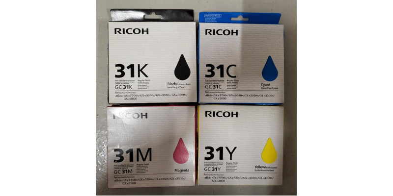 4 Druckpatronen Ricoh CMYK GC31K GC31C GC31M GC31Y Neu OVP Original . 