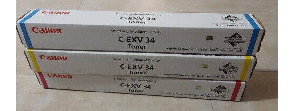 3 Toner Canon C-EXV34 CMY Neu OVP A-Ware Original iR C2020, C2025  