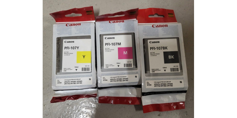 3 Tinten Canon PFI-107BK PFI-107M PFI-107Y Neu OVP A-Ware iPF670  2025 