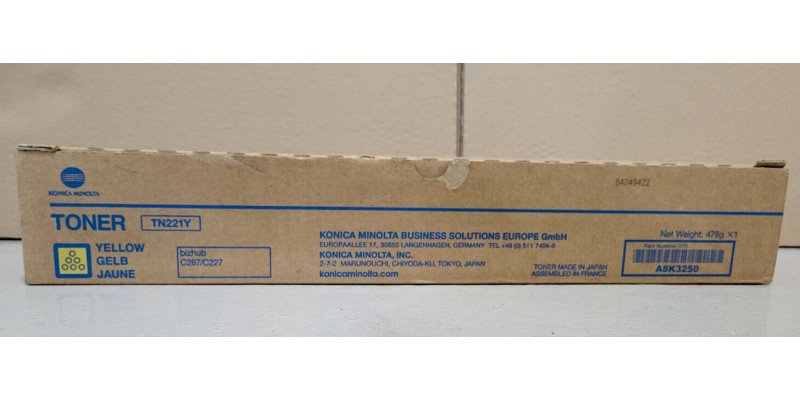 Toner TN221Y Gelb Konica Minolta Neu OVP B-Ware Original Bizhub C287 . 