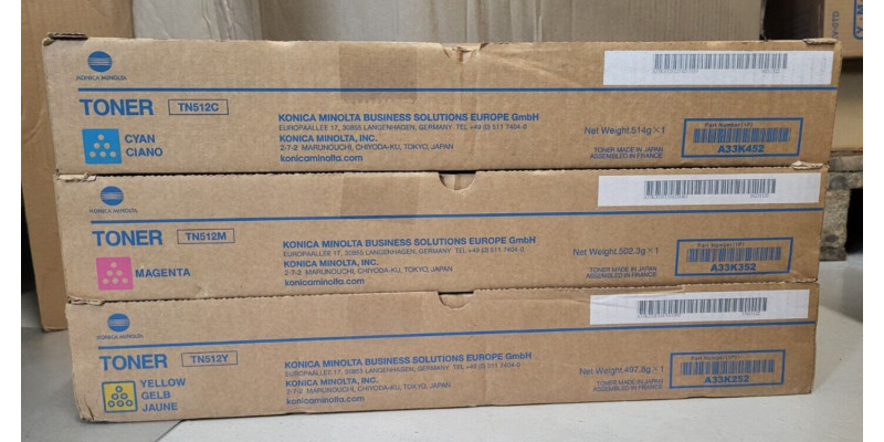3 Toner Konica Minolta TN512C TN512M TN512Y Neu OVP Original Bizhub C454 