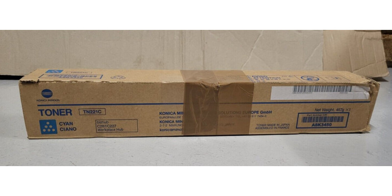 Toner TN221C Cyan Konica Minolta A8K3450 Neu OVP Original Bizhub C287 C227 . 