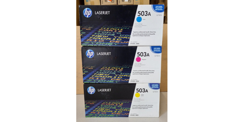 3 Toner HP 503A Q7581A Q7582A Q7583A Neu OVP A-Ware Original HP LJ CP3505 . 