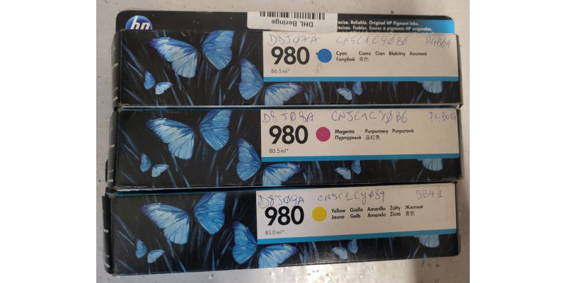 3 HP Tintenpatronen 980 CMY D8J07A D8J08A D8J09A Neu OVP  MHD 2019 