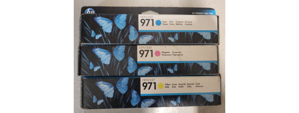 3 HP Tinten 971 CMY CN622AE CN623AE CN624AE Neu OVP B-Ware   MHD 08.2017 