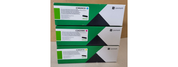 3 Toner Lexmark C342XC0 C342XM0 C342XY0 Neu OVP A-Ware Original C3426 . 