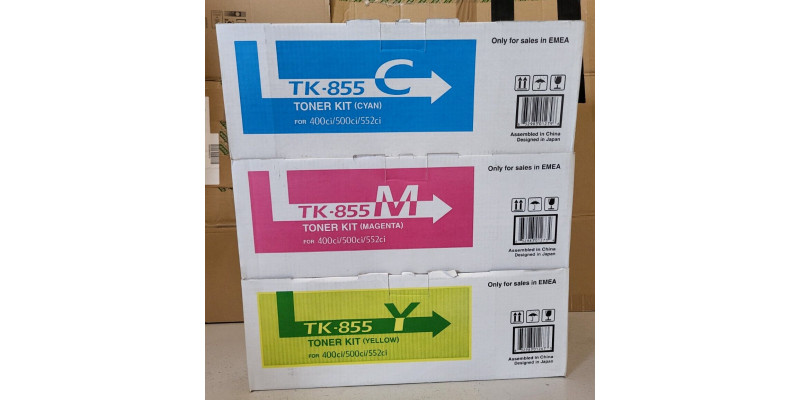 3 Toner Kyocera TK-855C TK-855M TK-855Y Neu OVP A-Ware Original 400ci, 500ci Rg 