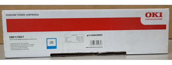 Toner OKI 44643003 Cyan Neu OVP A-Ware Original C801, C821  . 