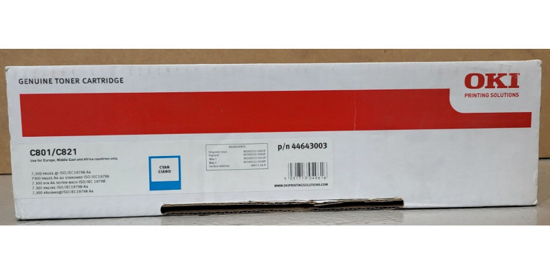Toner OKI 44643003 Cyan Neu OVP A-Ware Original C801, C821  . 