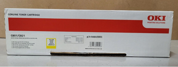 Toner OKI 44643001 Gelb Neu OVP B-Ware Original C801, C821  . 