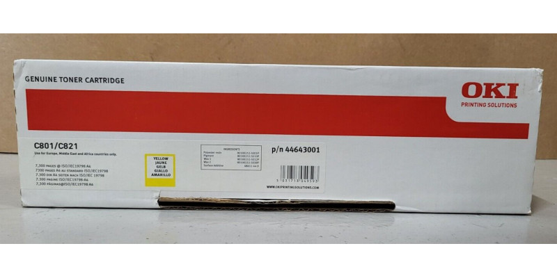 Toner OKI 44643001 Gelb Neu OVP B-Ware Original C801, C821  . 