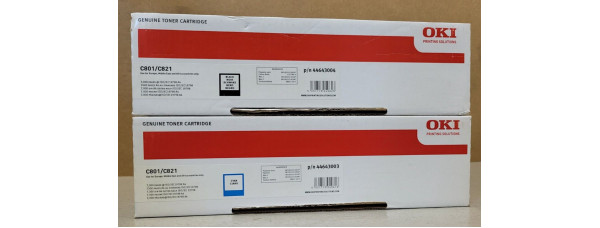 2 Toner OKI C801 / C821 Black, Cyan Neu OVP 44643004, 44643003 Original Rg,  