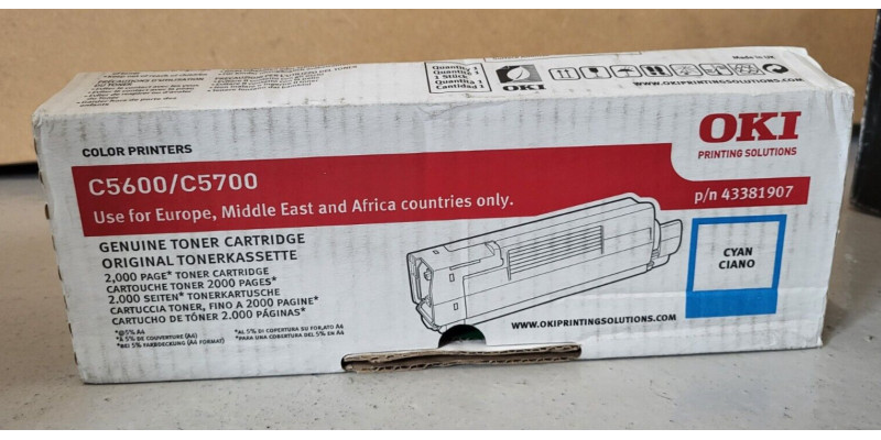 Toner OKI 43381907 Cyan Neu OVP Original C5600 C5700  . 