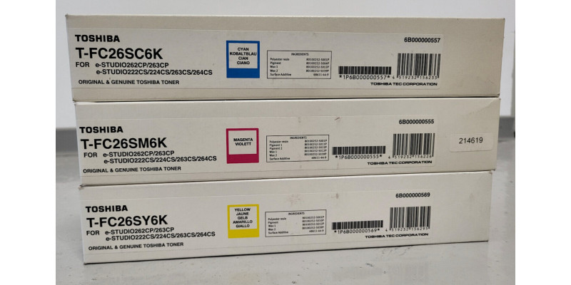 3 Toner Toshiba T-FC26SC6K T-FC26SM6K T-FC26SY6K Neu OVP A-Ware Original  