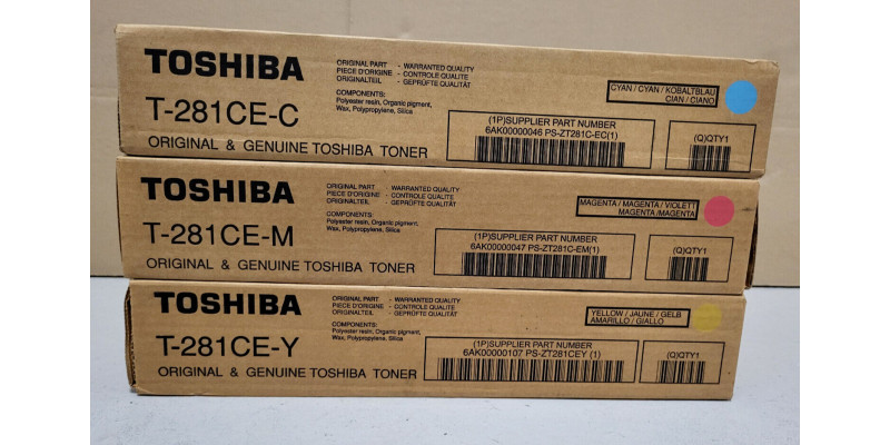 3 Toner Toshiba T-281CE CMY Neu OVP A-Ware Original e-STUDIO 281, 351  
