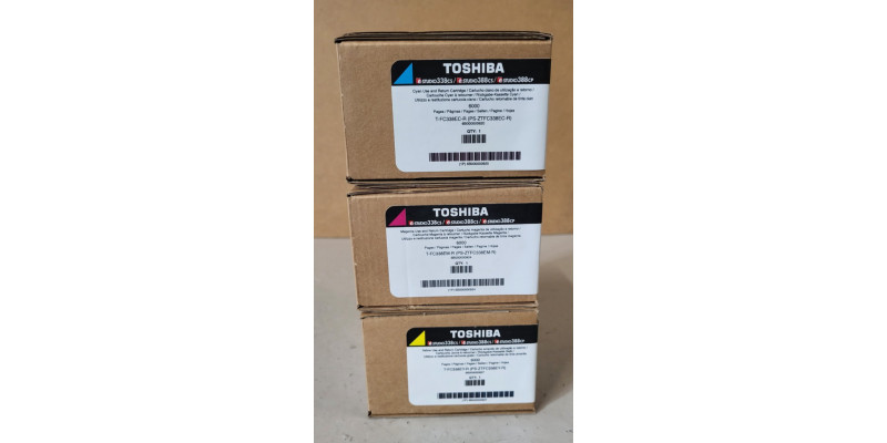 3 Toner Toshiba T-FC338EC-R T-FC338EM-R  T-FC338EY-R Neu OVP A-Ware e-Studio 338 