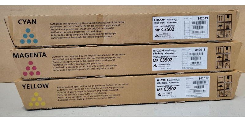 3 Toner Ricoh MP C3502 842017 842018 842019 CMY Neu OVP A-Ware Original . 