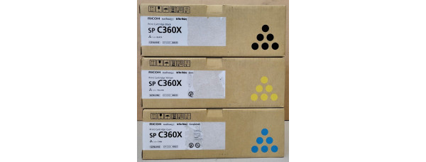3 Toner Ricoh SP C360X CYK 408250 408251 408253 Neu OVP B-Ware Original . 