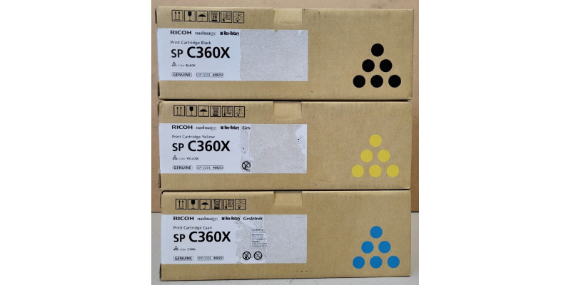 3 Toner Ricoh SP C360X CYK 408250 408251 408253 Neu OVP B-Ware Original . 
