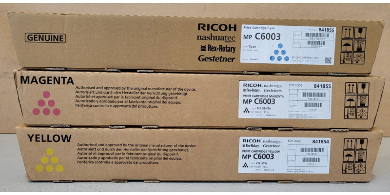 3 Toner Ricoh 841854 841855 841856 CMY Neu OVP A-Ware Original MP C6003 . 