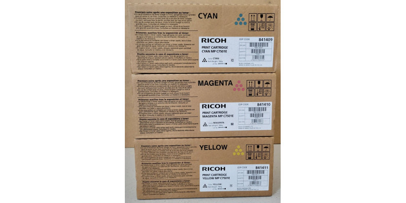 3 Toner Ricoh MP C7501E CMY 841409 841410 841411 Neu OVP A-Ware Original  