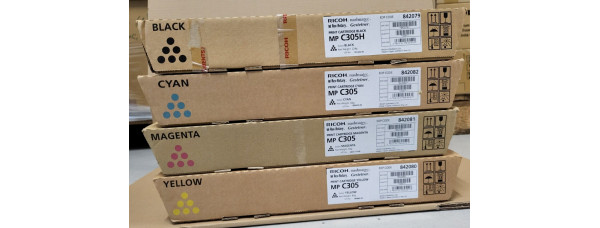 4 Toner Ricoh MP C305 CMYK Neu OVP Original Aficio MP C305 Rechnung MwSt. 