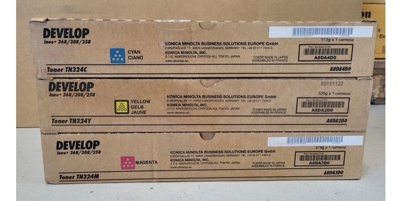 3 Toner Develop TN324C TN324M TN324Y Neu OVP A-Ware Original ineo +368 . 