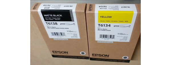 2 Tintenpatronen Epson T6134, T6138 Gelb, Matte Schwarz Neu OVP B-Ware . 