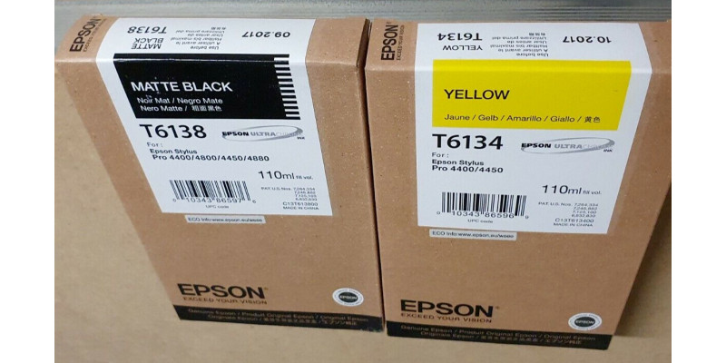 2 Tintenpatronen Epson T6134, T6138 Gelb, Matte Schwarz Neu OVP B-Ware . 