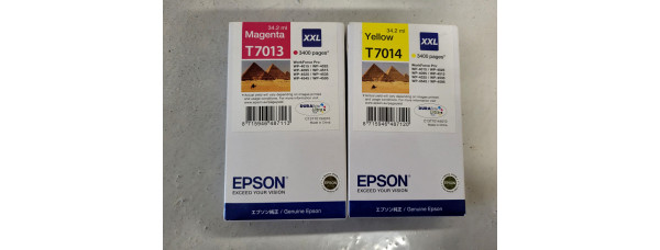 2 Tintenpatronen T7013 T7014 Magenta Gelb Neu OVP B-Ware Original WP-4015 . 