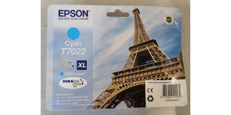 Tintenpatrone Epson T7022XL Cyan Neu OVP B-Ware WP-4015 WP-4025 . 01.2019 